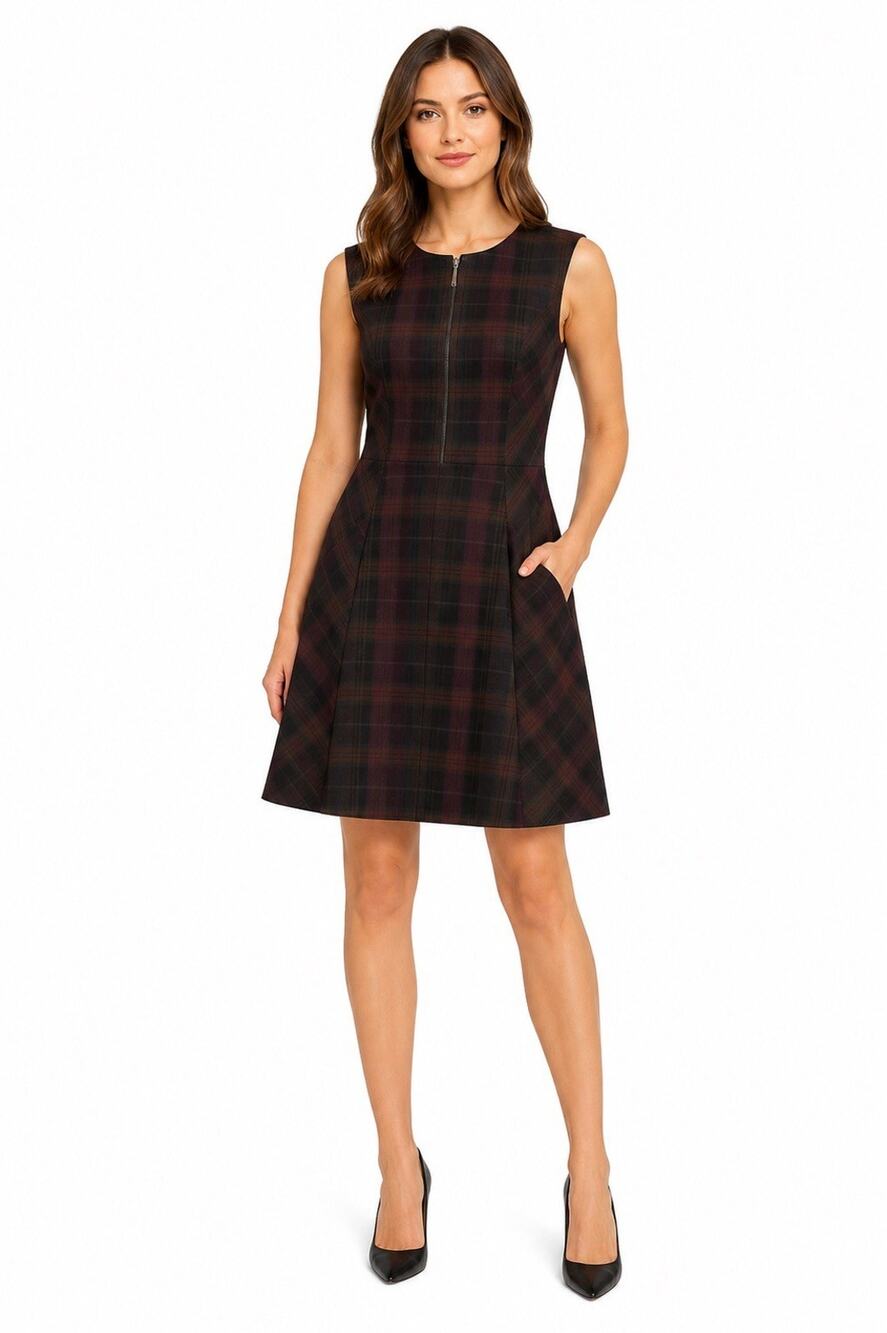 Elie Tahari Jaelyn Tweed Mini A-Line Dress Size 4 Black Gold Plaid Sleeveless